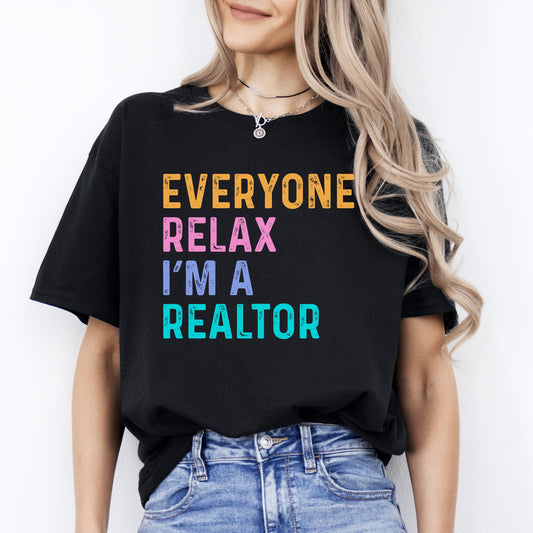 Funny Real estate agent T-Shirt Everyone relax I'm a realtor Unisex tee Black Navy Dark Heather-Black-Family-Gift-Planet