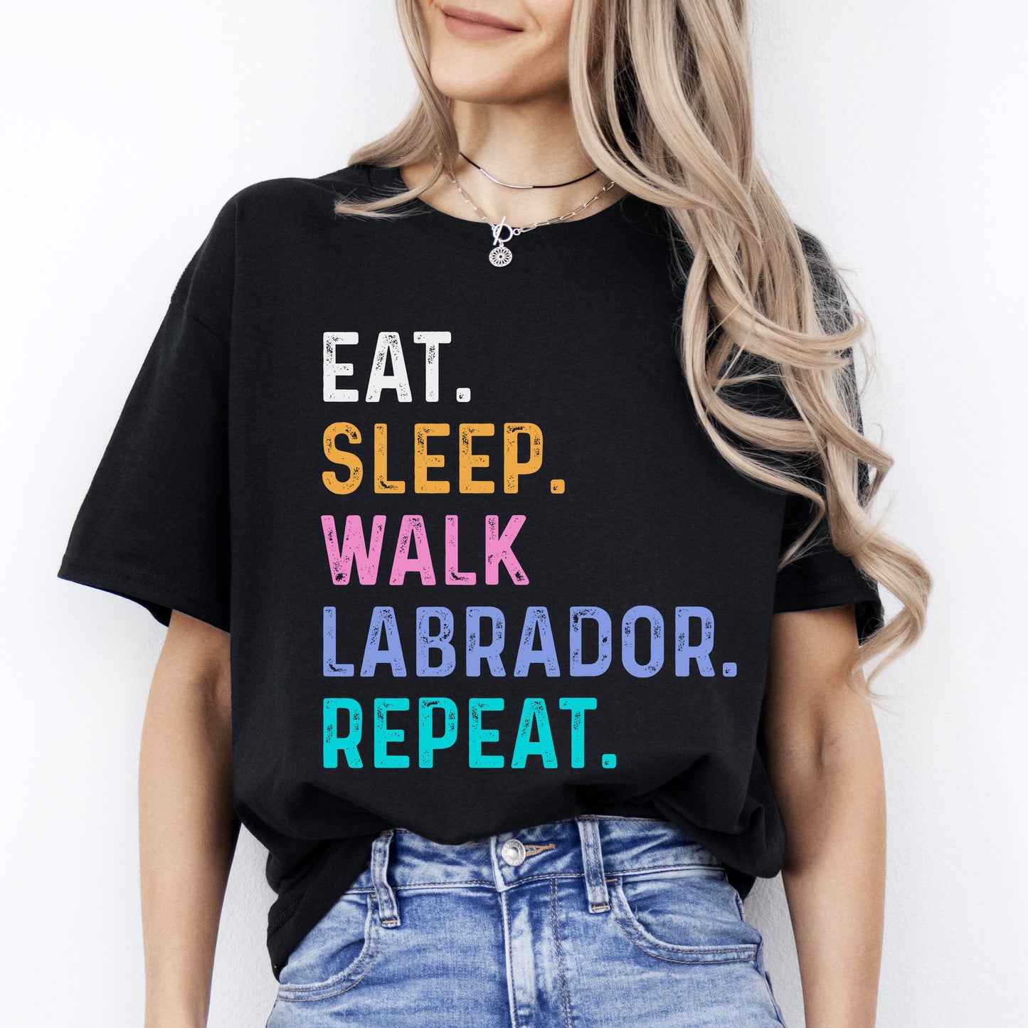 Labrador Unisex T-Shirt Eat Sleep Walk Labrador Repeat Labrador Dog lover gift-Black-Family-Gift-Planet