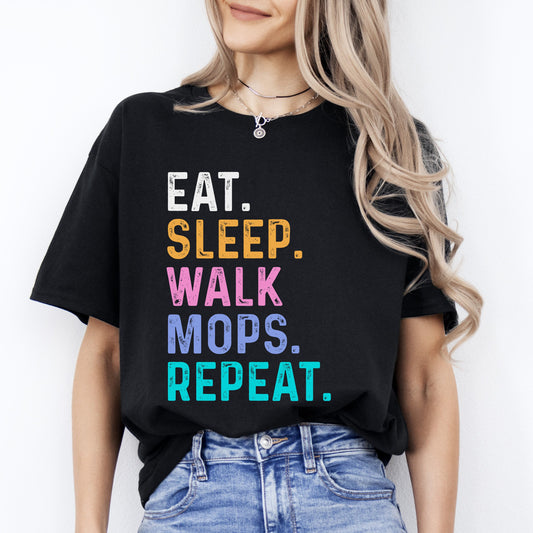 Mops Unisex T-Shirt Eat Sleep Walk Mops Repeat Mops Dog lover gift Mops mom-Black-Family-Gift-Planet