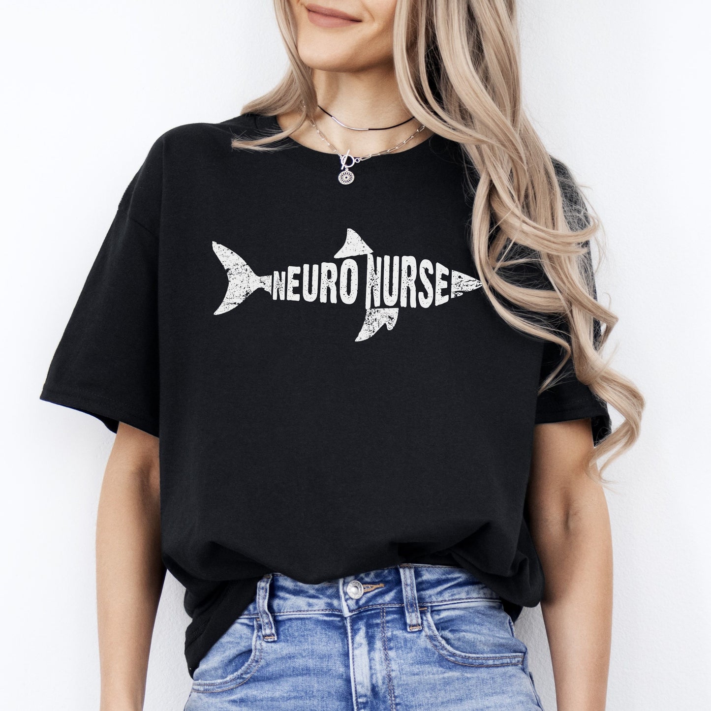 Neuro nurse Shark T-Shirt Neurology nurse Florida Unisex Tee Black Navy Dark Heather-Black-Family-Gift-Planet