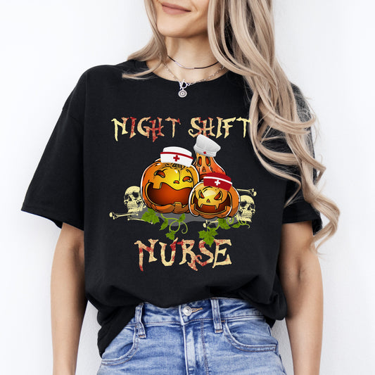 Night shift nurse Halloween Unisex T-Shirt Scary Spooky Night shift Registered nurse tee Black Dark Heather-Black-Family-Gift-Planet