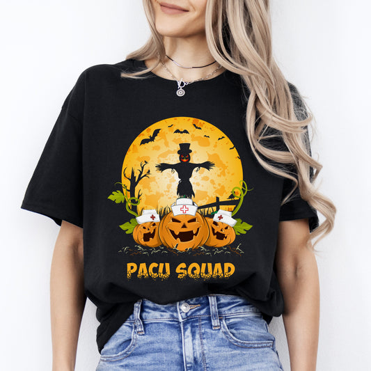 PACU squad Halloween Unisex T-Shirt Scary Spooky Post anesthesia care nurse tee Black Dark Heather-Black-Family-Gift-Planet