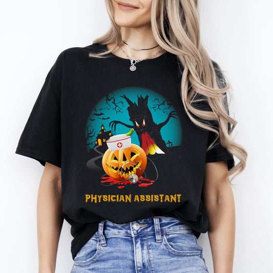 Physician assistant Halloween Unisex T-Shirt Scary Spooky PA school tee Black Dark Heather-Black-Family-Gift-Planet