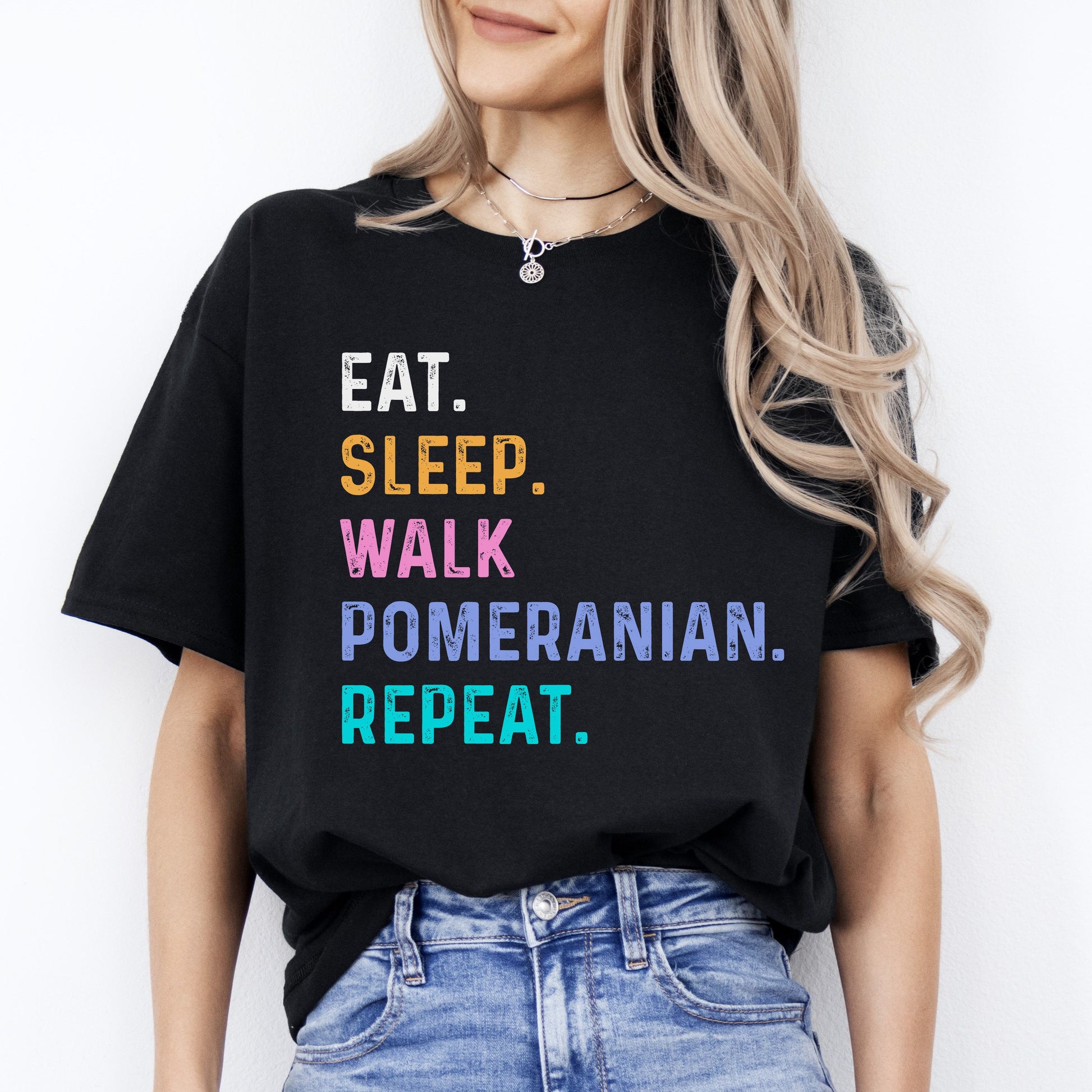 Pomeranian Unisex T-Shirt Eat Sleep Walk Pomeranian Repeat Pomeranian Dog lover gift Pomeranian mom-Black-Family-Gift-Planet