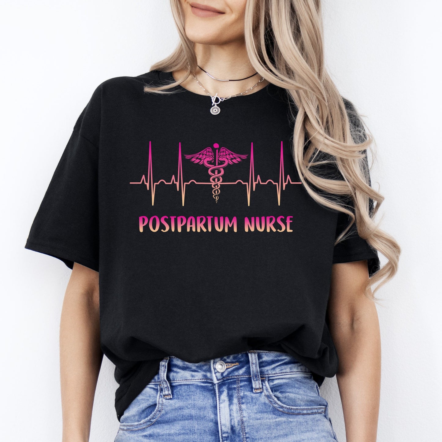 Postpartum nurse Heartbeat T-Shirt NICU midwife postpartum nurse heart beat Unisex Tee Black Navy Dark Heather-Black-Family-Gift-Planet