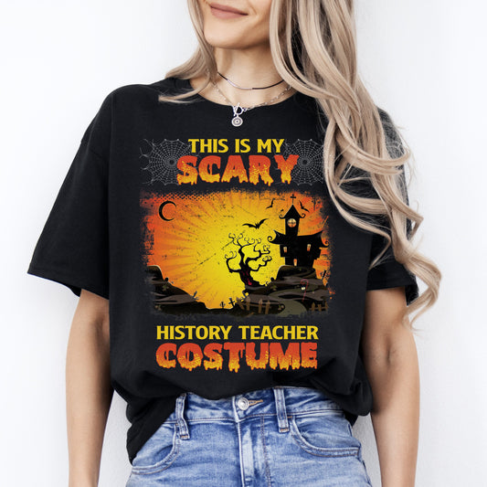 Scary History teacher Halloween Unisex T-Shirt Spooky Historian tee Black Dark Heather-Black-Family-Gift-Planet