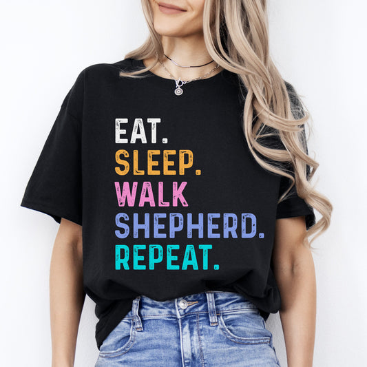 Shepherd Unisex T-Shirt Eat Sleep Walk Shepherd Repeat Shepherd Dog lover gift Shepherd mom-Black-Family-Gift-Planet