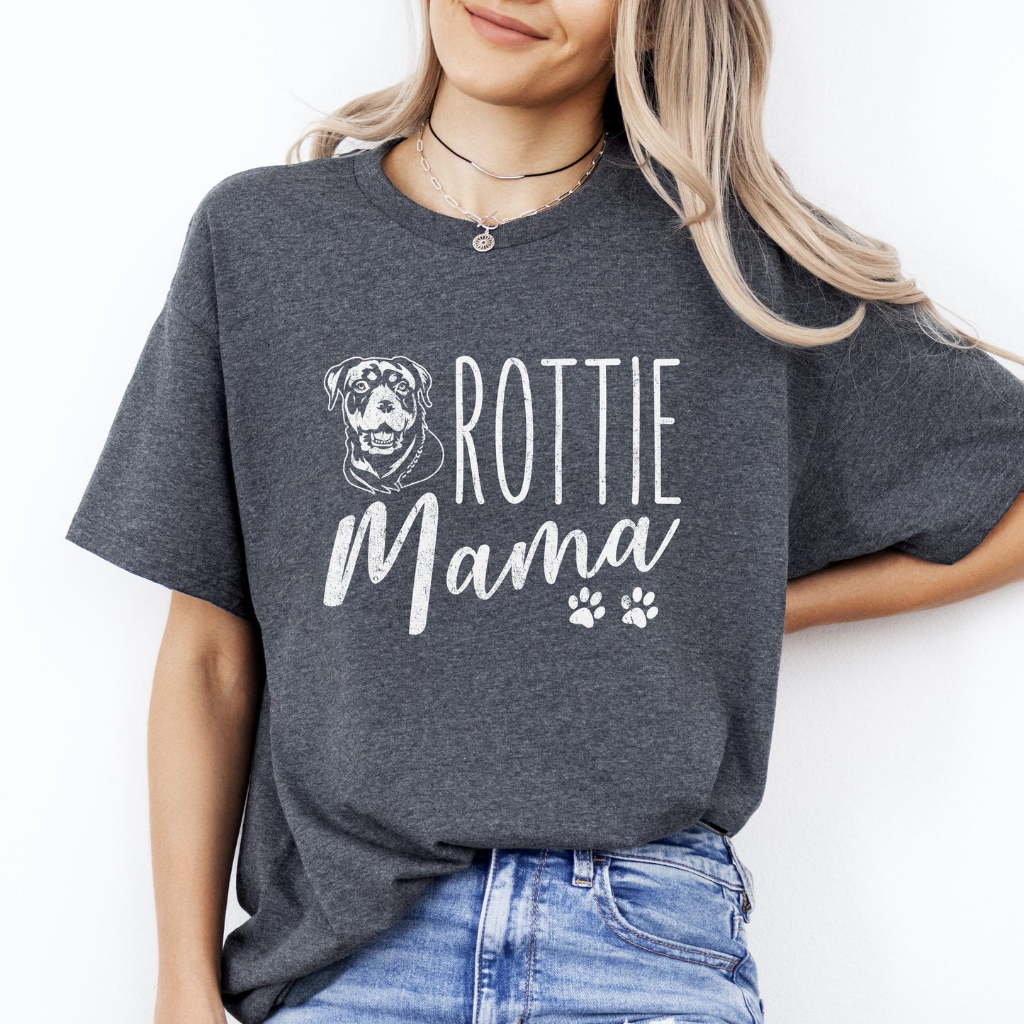 Rottie Mama T-Shirt gift Rottweiler Dog mom Unisex tee Black Navy Dark Heather-Dark Heather-Family-Gift-Planet