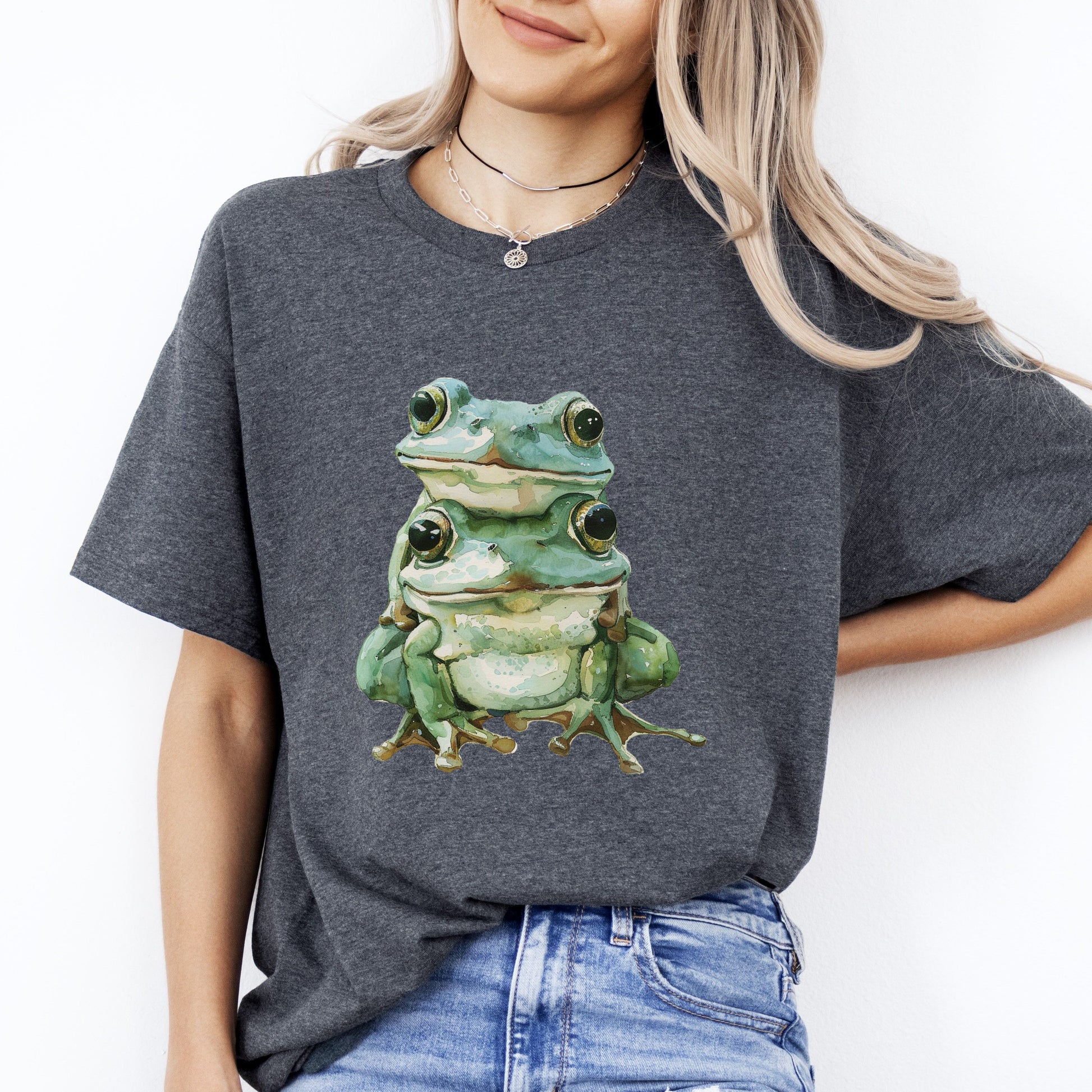 Two Frogs in Love T-Shirt gift Multiplication season Frogs Unisex tee Black Navy Dark Heather-Dark Heather-Family-Gift-Planet