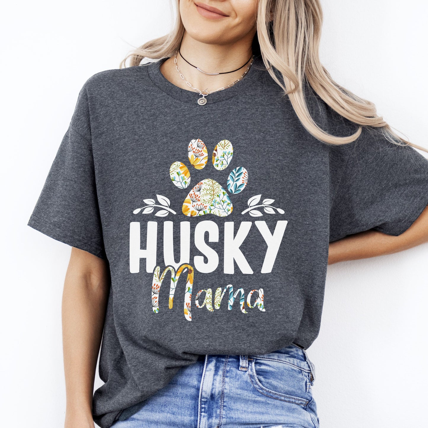 Husky Mama T-Shirt gift Dog Baw Husky Dog mom Unisex tee Black Navy Dark Heather-Dark Heather-Family-Gift-Planet