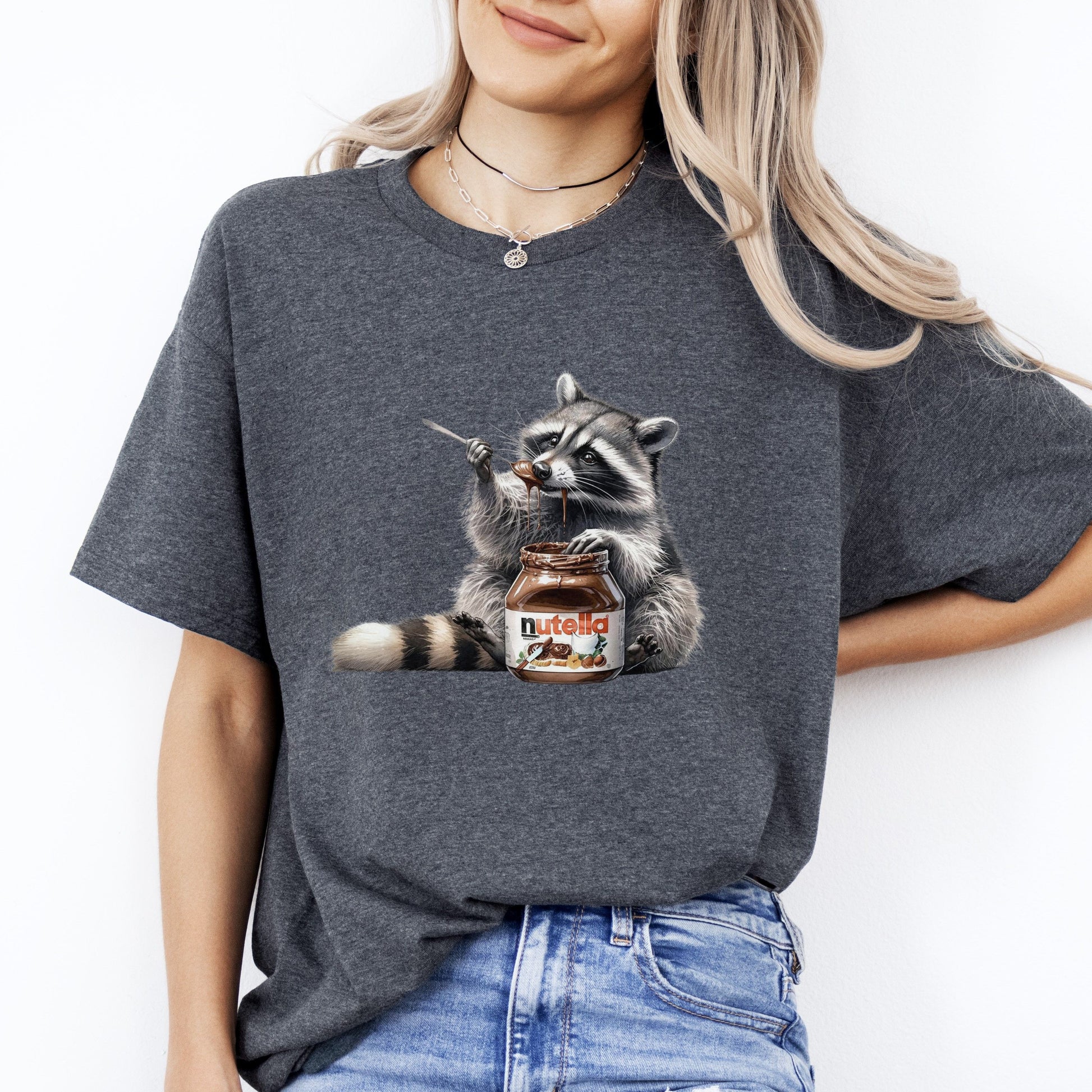 Funny racoon eating chocolate T-Shirt streetwear choco lover Unisex tee Black Navy Dark Heather-Dark Heather-Family-Gift-Planet