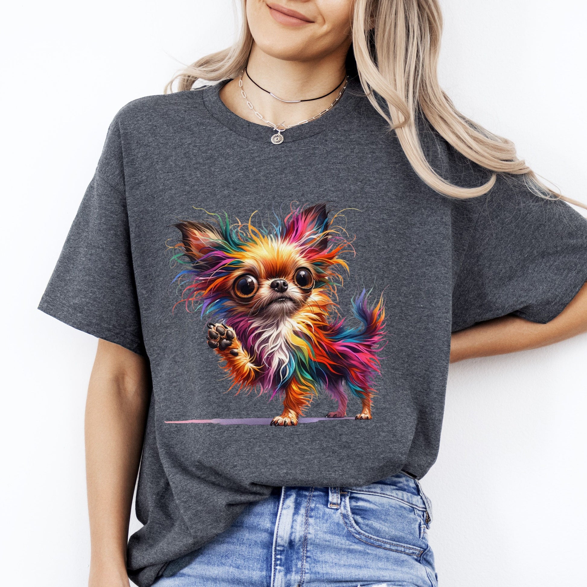 Bright Colors Chihuahua T-Shirt gift Small dog mom Unisex tee Black Navy Dark Heather-Dark Heather-Family-Gift-Planet
