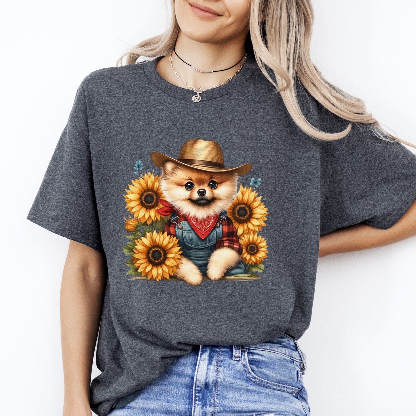 Shpits in sunflowers T-Shirt gift Shpits dog in hat Unisex tee Black Navy Dark Heather-Dark Heather-Family-Gift-Planet