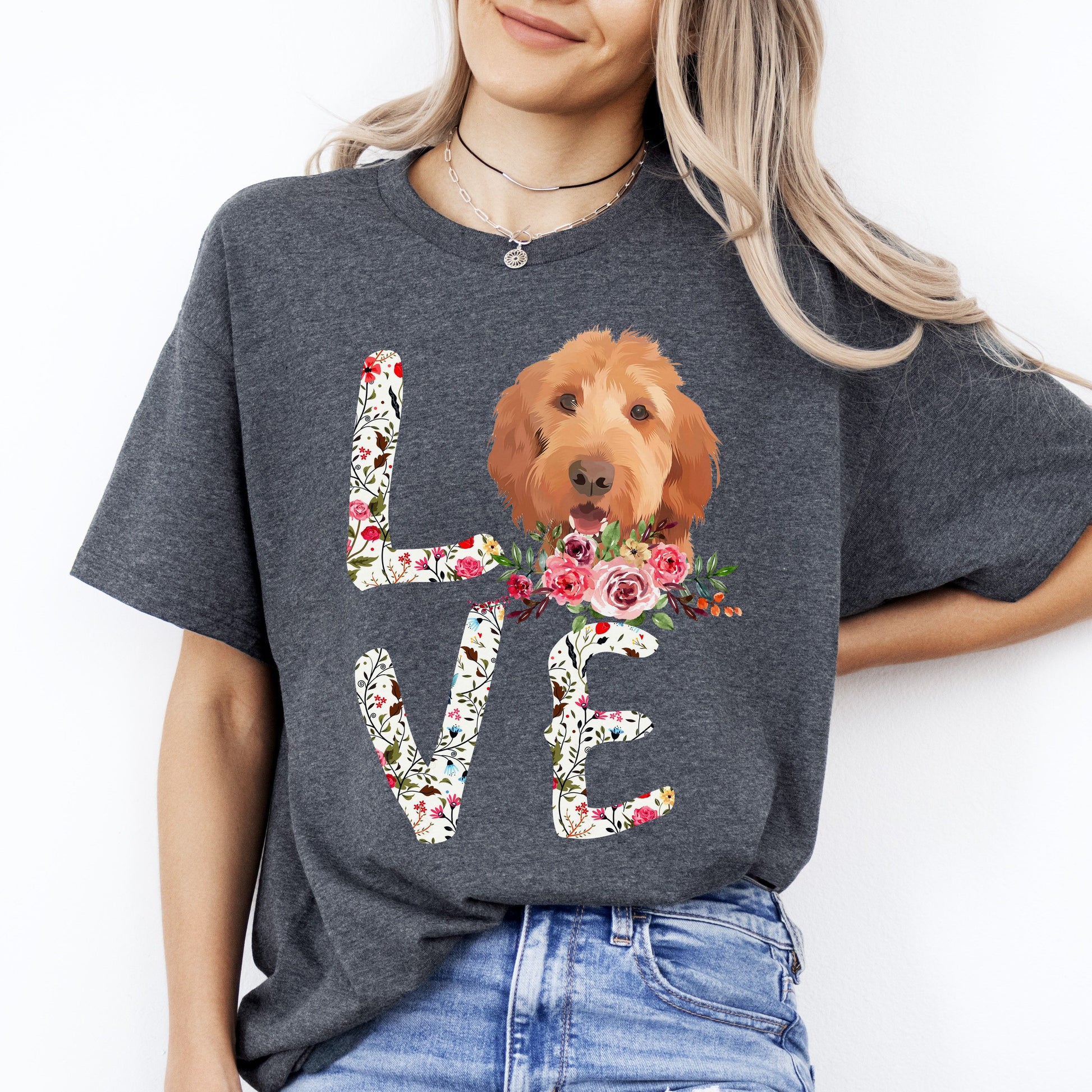 Love Poodle T-Shirt gift Poodle Dog mom Unisex tee Black Navy Dark Heather-Dark Heather-Family-Gift-Planet