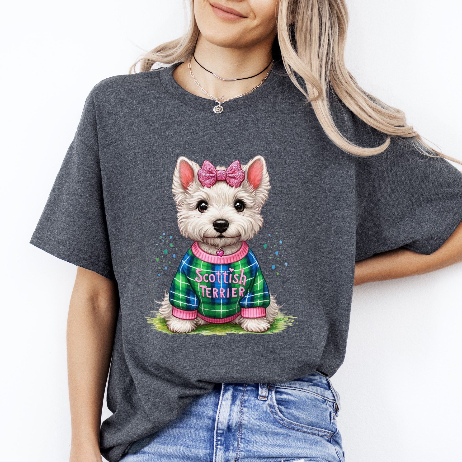 Scottish Terrier T-Shirt gift cute Scottish Terrier dog girl Unisex tee Black Navy Dark Heather-Dark Heather-Family-Gift-Planet