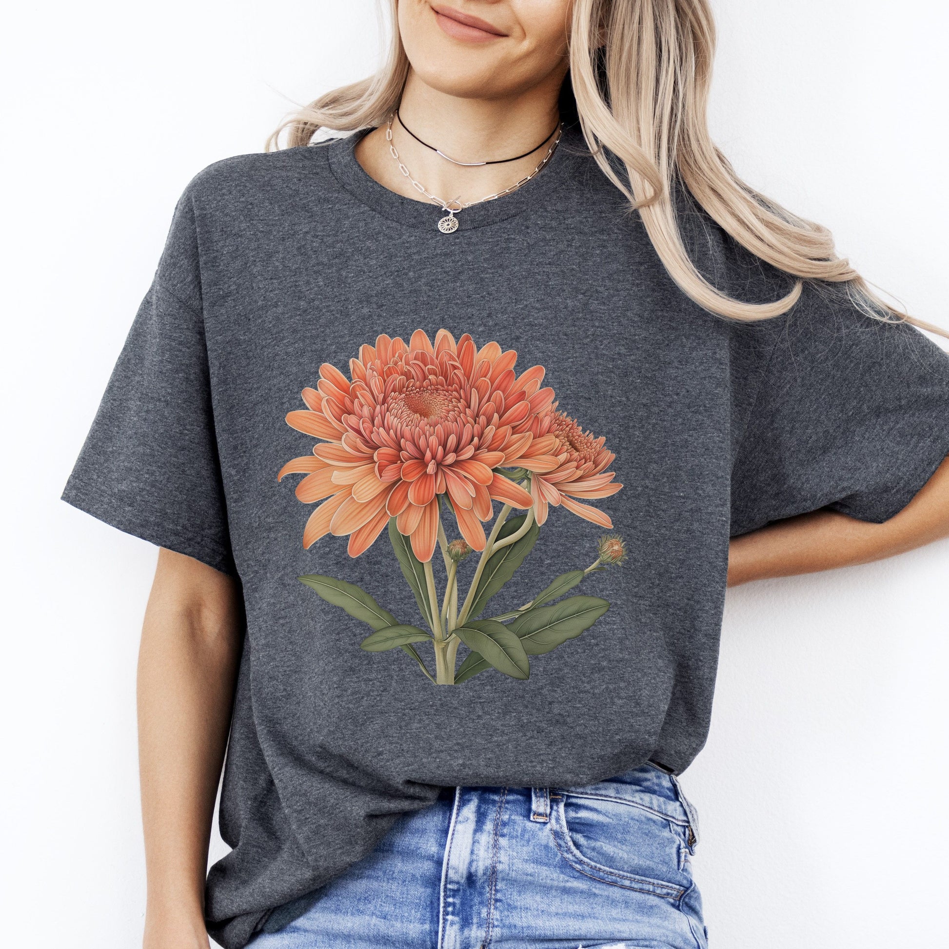 Chrizantema lover T-Shirt gift Aster flower Unisex tee Black Navy Dark Heather-Dark Heather-Family-Gift-Planet