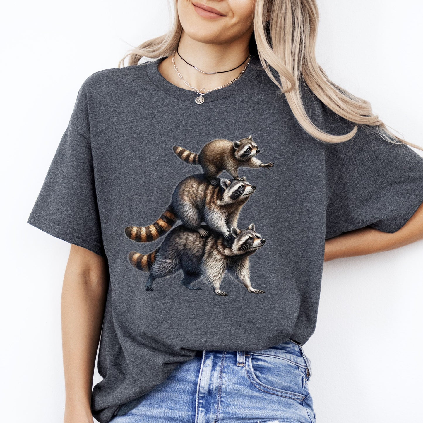 Three Racoons T-Shirt gift Cute racoon lover Unisex tee Black Navy Dark Heather-Dark Heather-Family-Gift-Planet