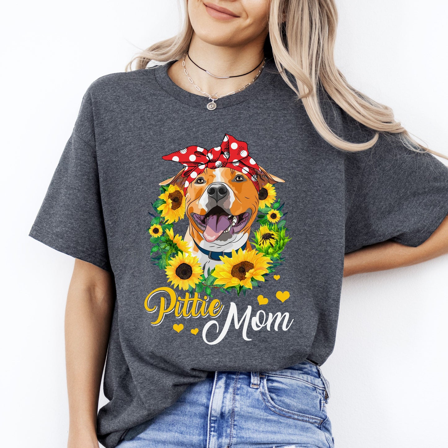 Sunflowers Pittie Mom T-Shirt gift Pitbull Dog mama Unisex tee Black Navy Dark Heather-Dark Heather-Family-Gift-Planet