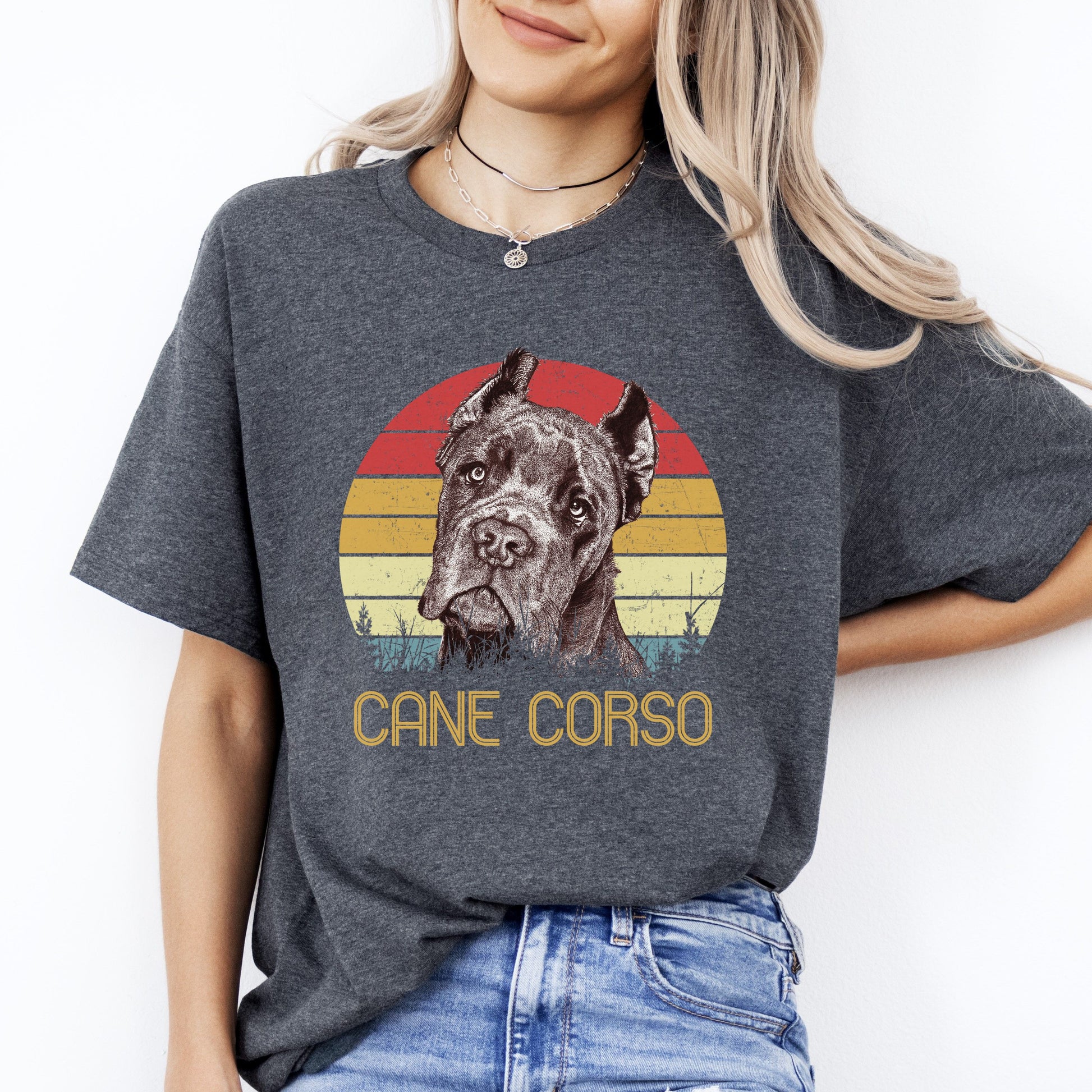 Cane Corso Retro T-Shirt gift Cane Corso Dog mom Unisex tee Black Navy Dark Heather-Dark Heather-Family-Gift-Planet