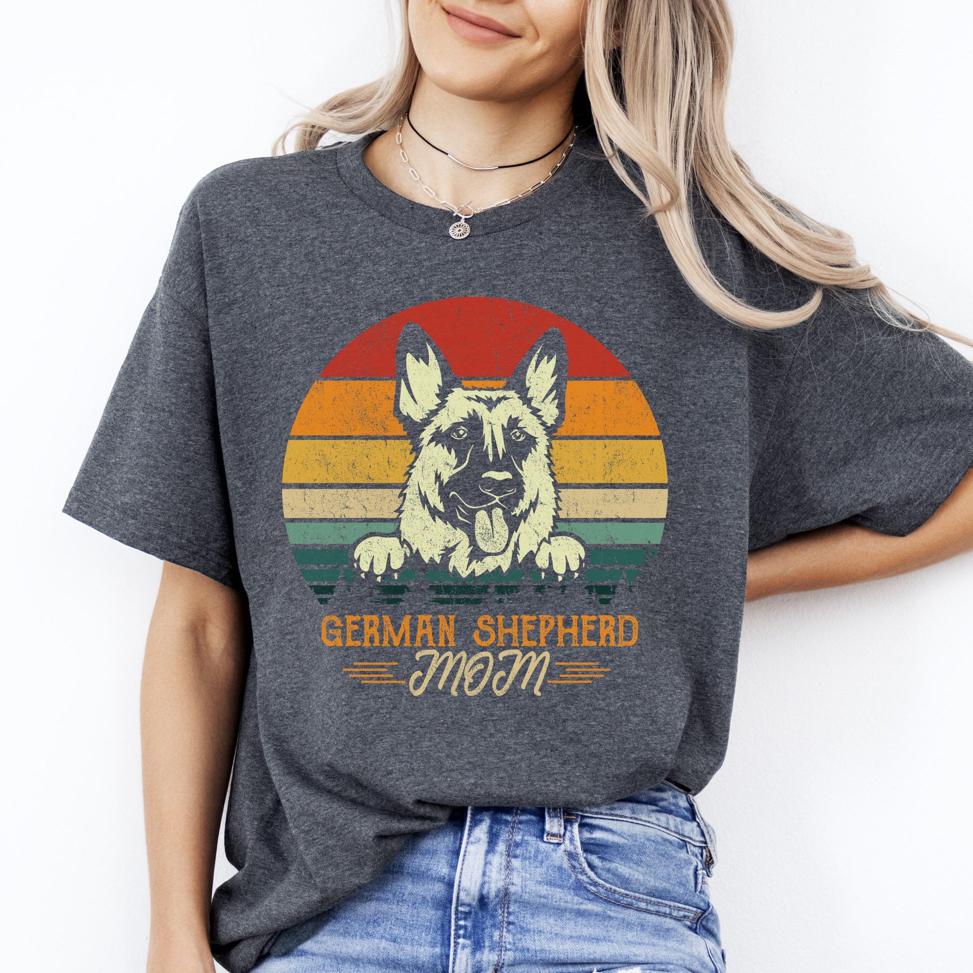 German Shepherd Mom T-Shirt gift Retro Shepherd Dog mama Unisex tee Black Navy Dark Heather-Dark Heather-Family-Gift-Planet