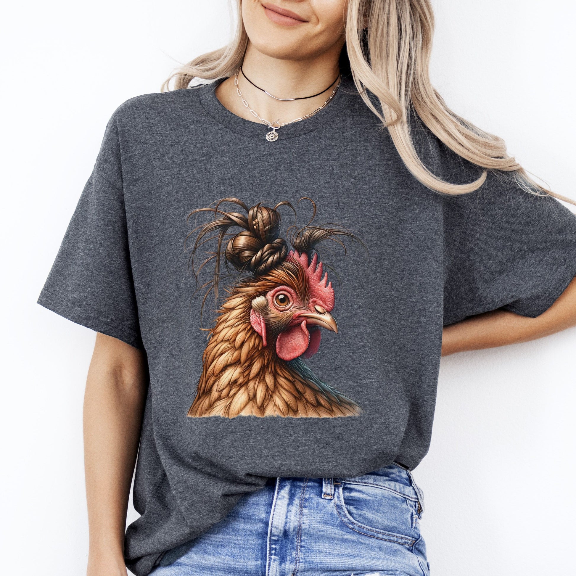 Messy Bun Hen T-Shirt gift Funny Messy bun farmer chick lover Unisex tee Black Navy Dark Heather-Dark Heather-Family-Gift-Planet