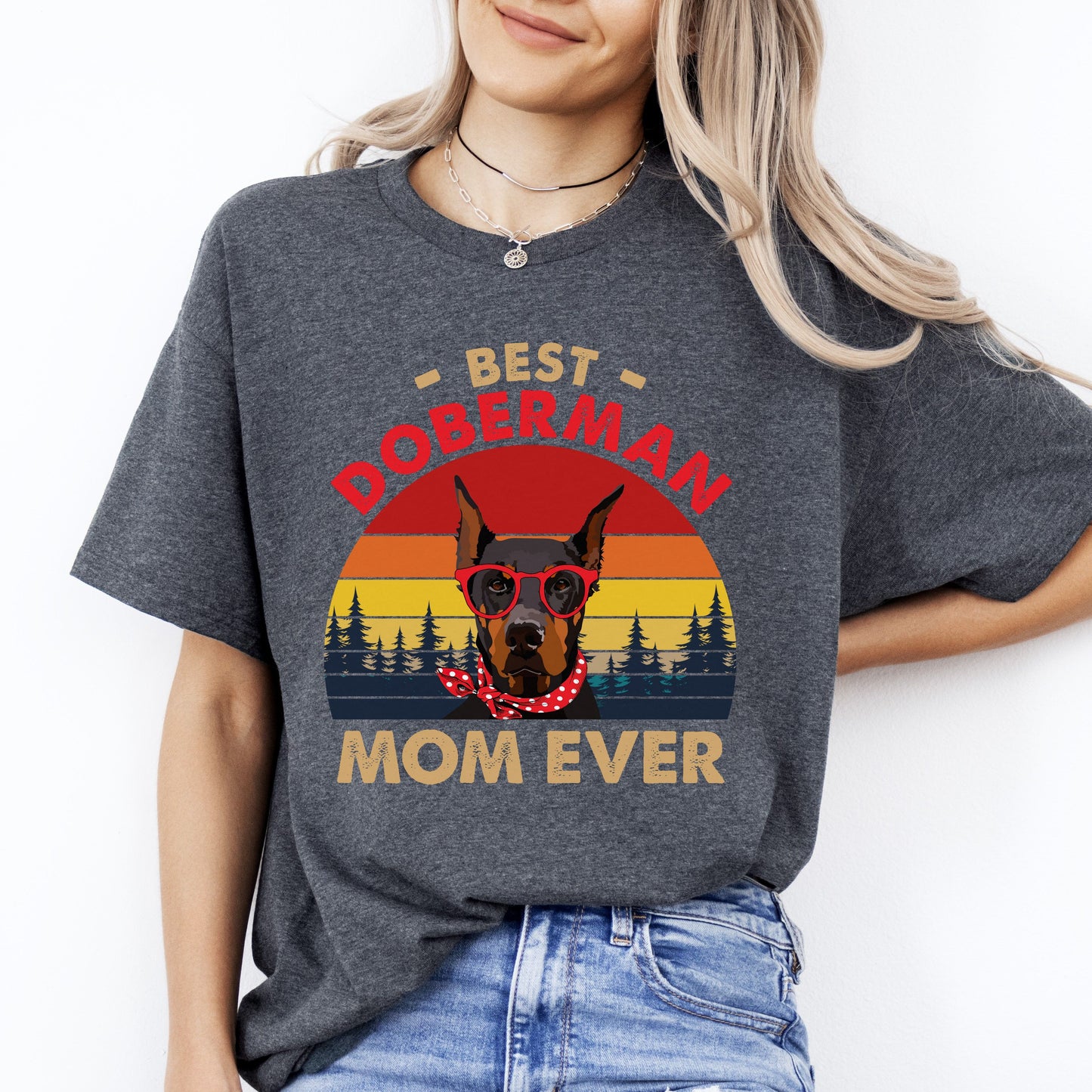 Best Doberman mom ever T-Shirt gift Retro Doberman Dog mama Unisex tee Black Navy Dark Heather-Dark Heather-Family-Gift-Planet