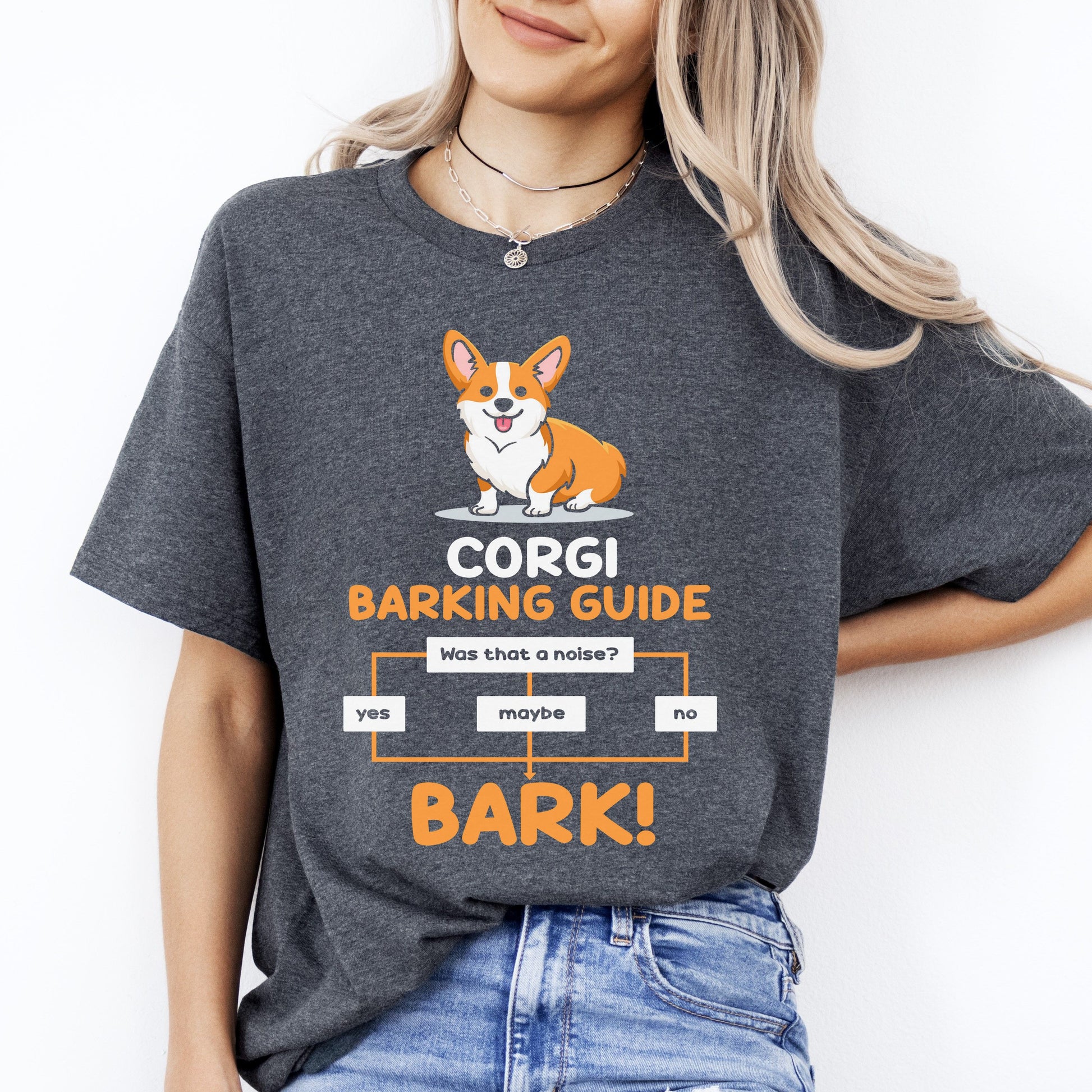 Corgi barking guide T-Shirt gift Funny Corgi Dog mom Unisex tee Black Navy Dark Heather-Dark Heather-Family-Gift-Planet
