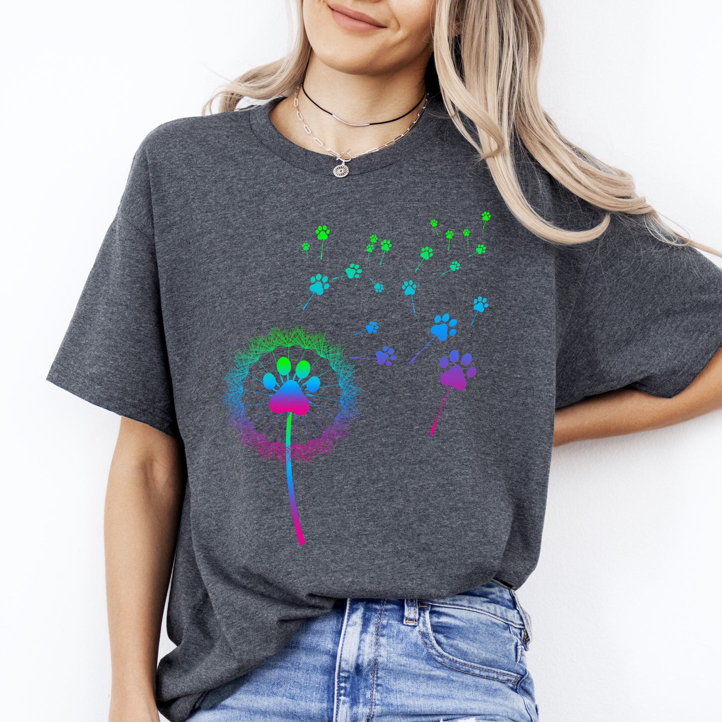 Dandelion Dogs T-Shirt gift neon dandelion Dog mom Unisex tee Black Navy Dark Heather-Dark Heather-Family-Gift-Planet