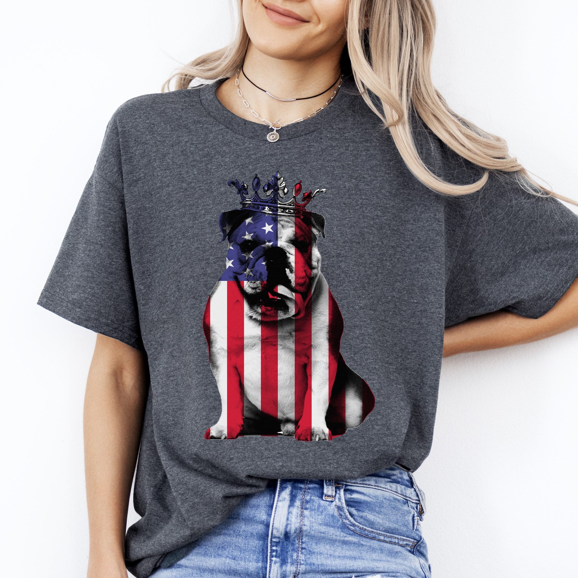 Dog Us Flag T-Shirt gift American Bulldog Dog mom Unisex tee Black Navy Dark Heather-Dark Heather-Family-Gift-Planet