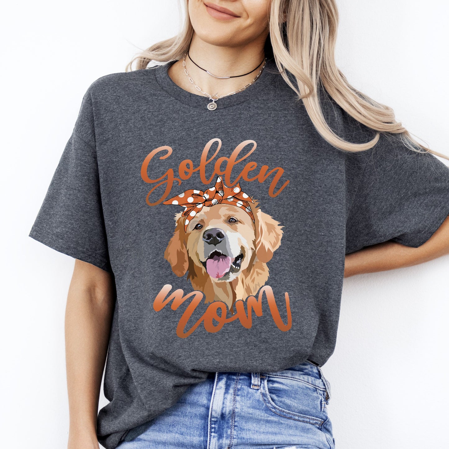 Golden Dog Mom T-Shirt gift Golden Retriever Dog mom Unisex tee Black Navy Dark Heather-Dark Heather-Family-Gift-Planet