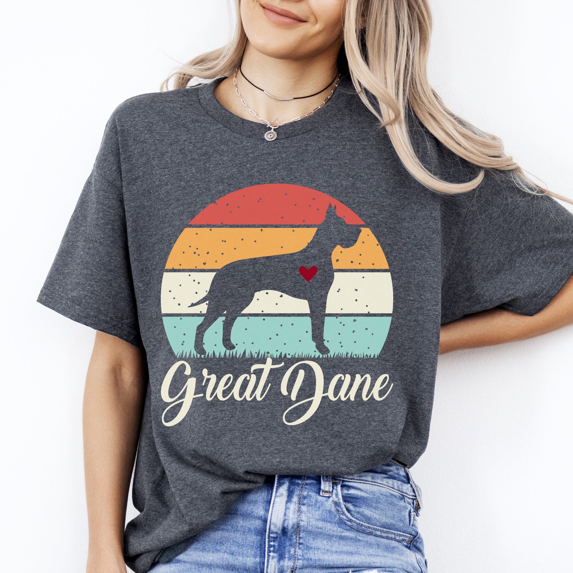 Great Dane T-Shirt gift Retro Great Dane Dog mom Unisex Tee Black Navy Dark Heather-Family-Gift-Planet