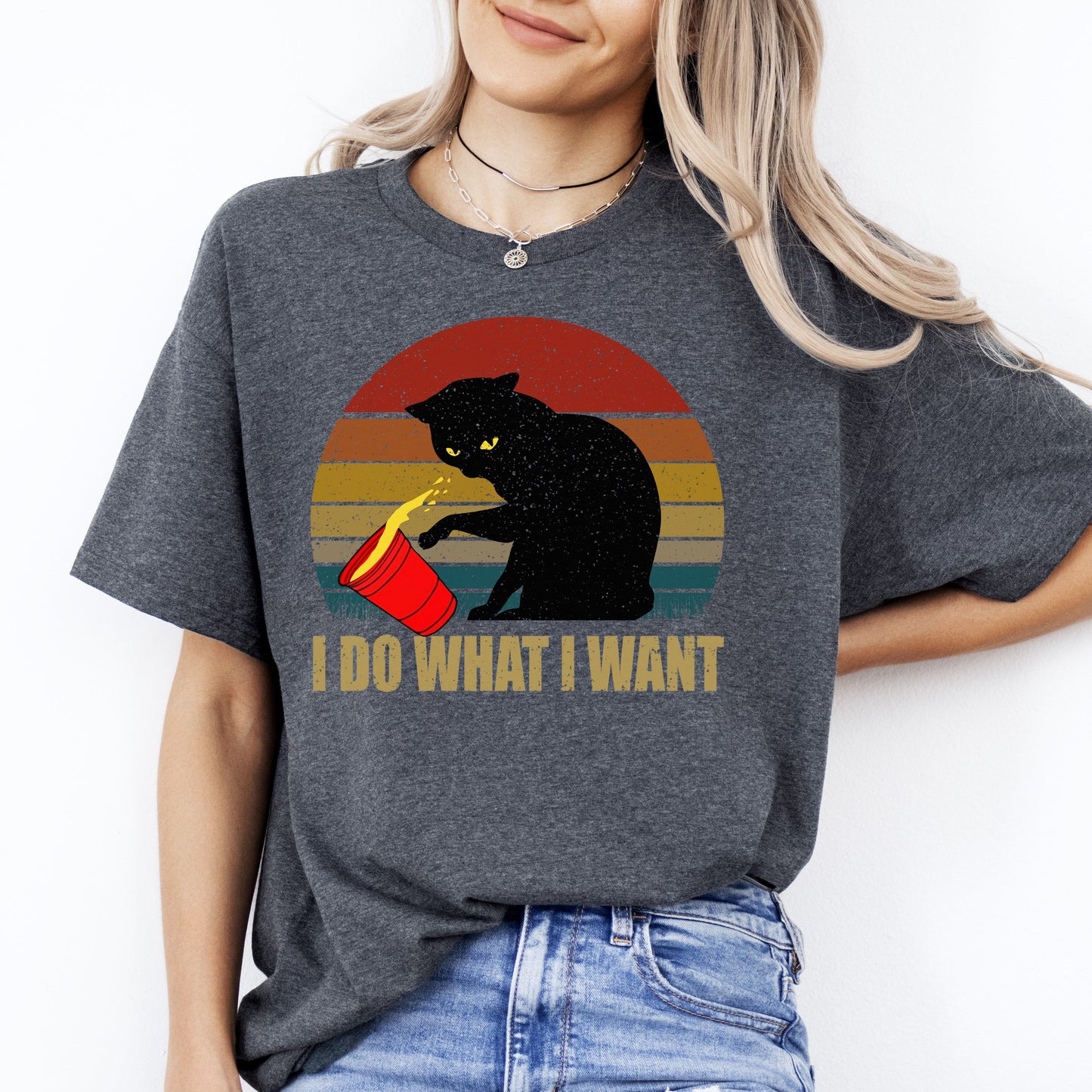 I do what I want T-Shirt gift Retro Sneaky Cat Black cat mom Unisex Tee Black Navy Dark Heather-Dark Heather-Family-Gift-Planet