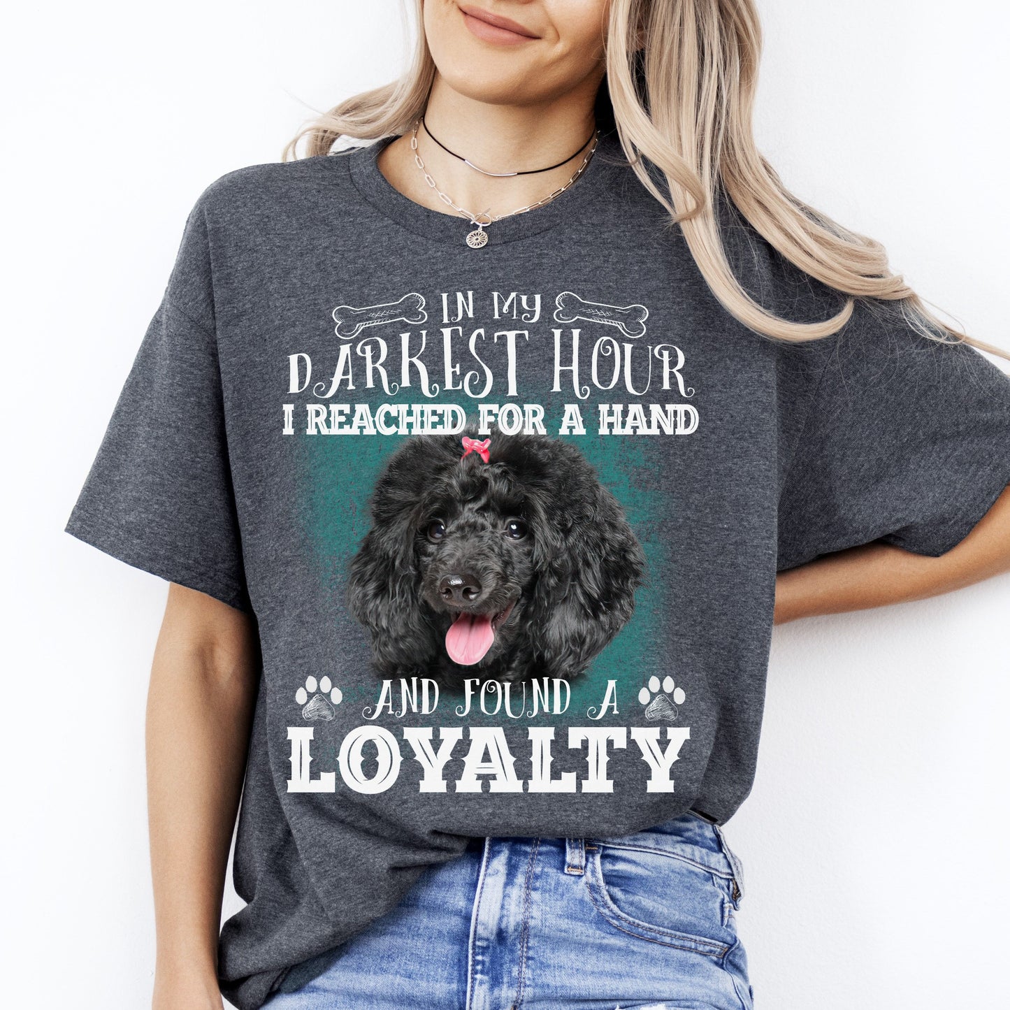 I reach for a hand and found a loyalty T-Shirt gift Poodle Dog mom Unisex tee Black Navy Dark Heather-Dark Heather-Family-Gift-Planet