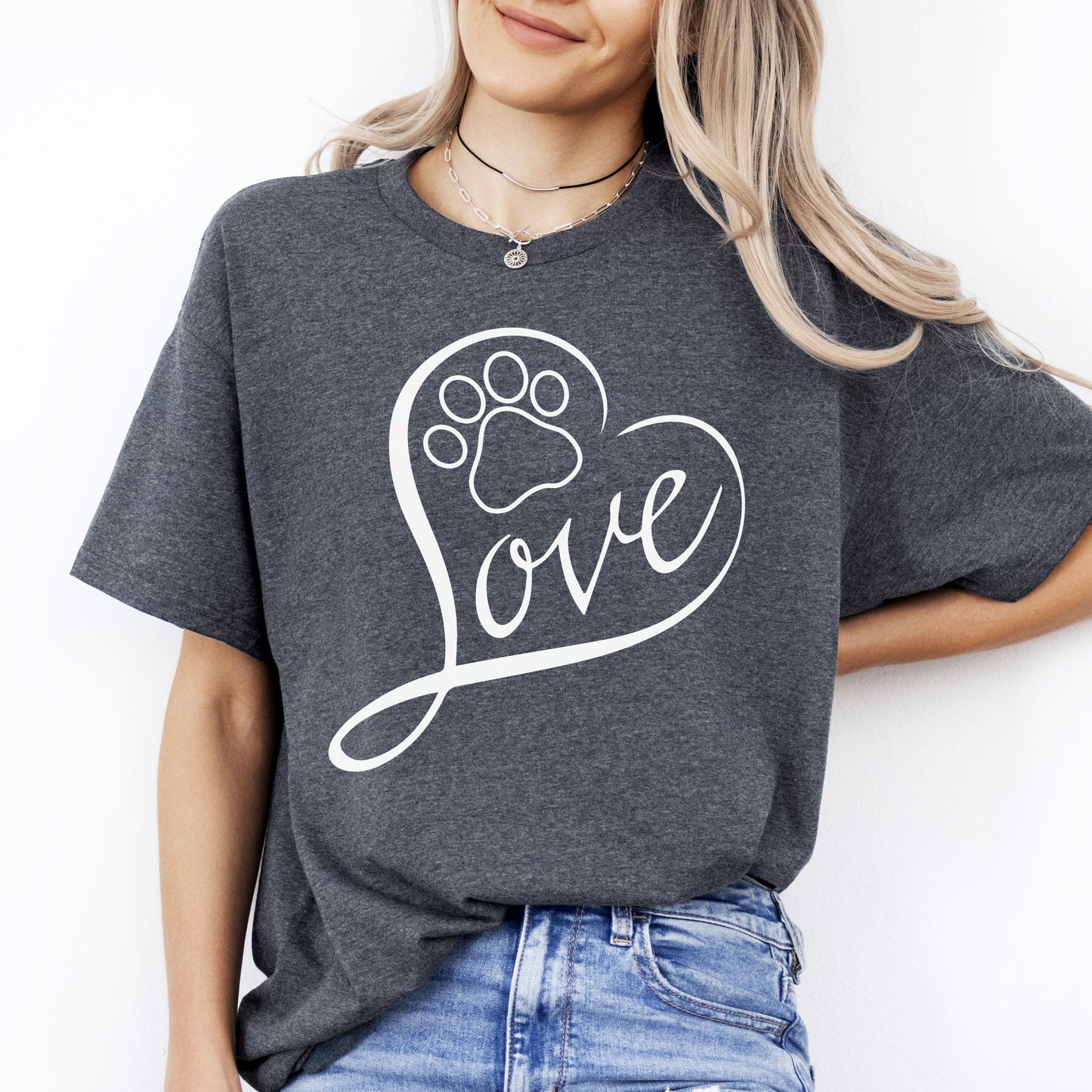 Love Dog T-Shirt gift Dog mom Paw Heart Unisex tee Black Navy Dark Heather-Dark Heather-Family-Gift-Planet