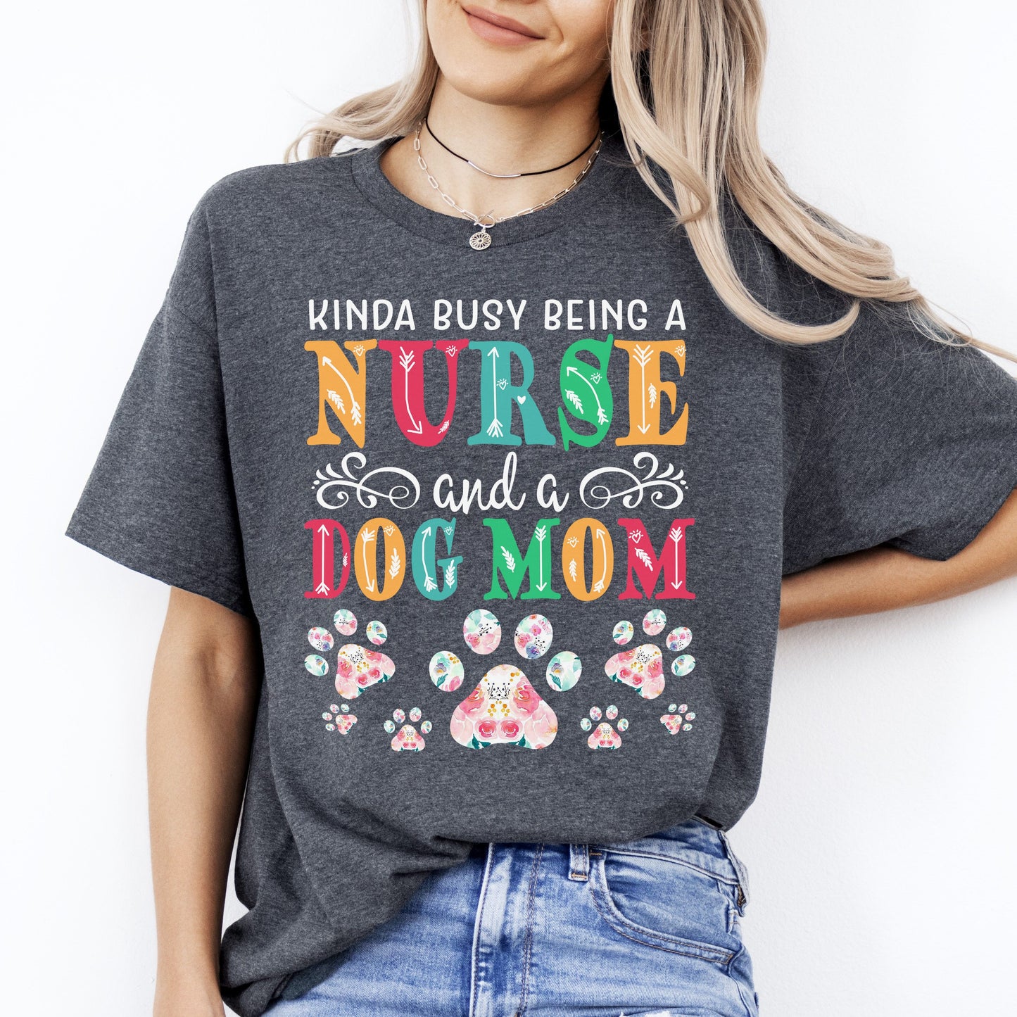 Nurse Dog Mom T-Shirt gift Registered Nurse Dog mom Unisex tee Black Navy Dark Heather-Dark Heather-Family-Gift-Planet