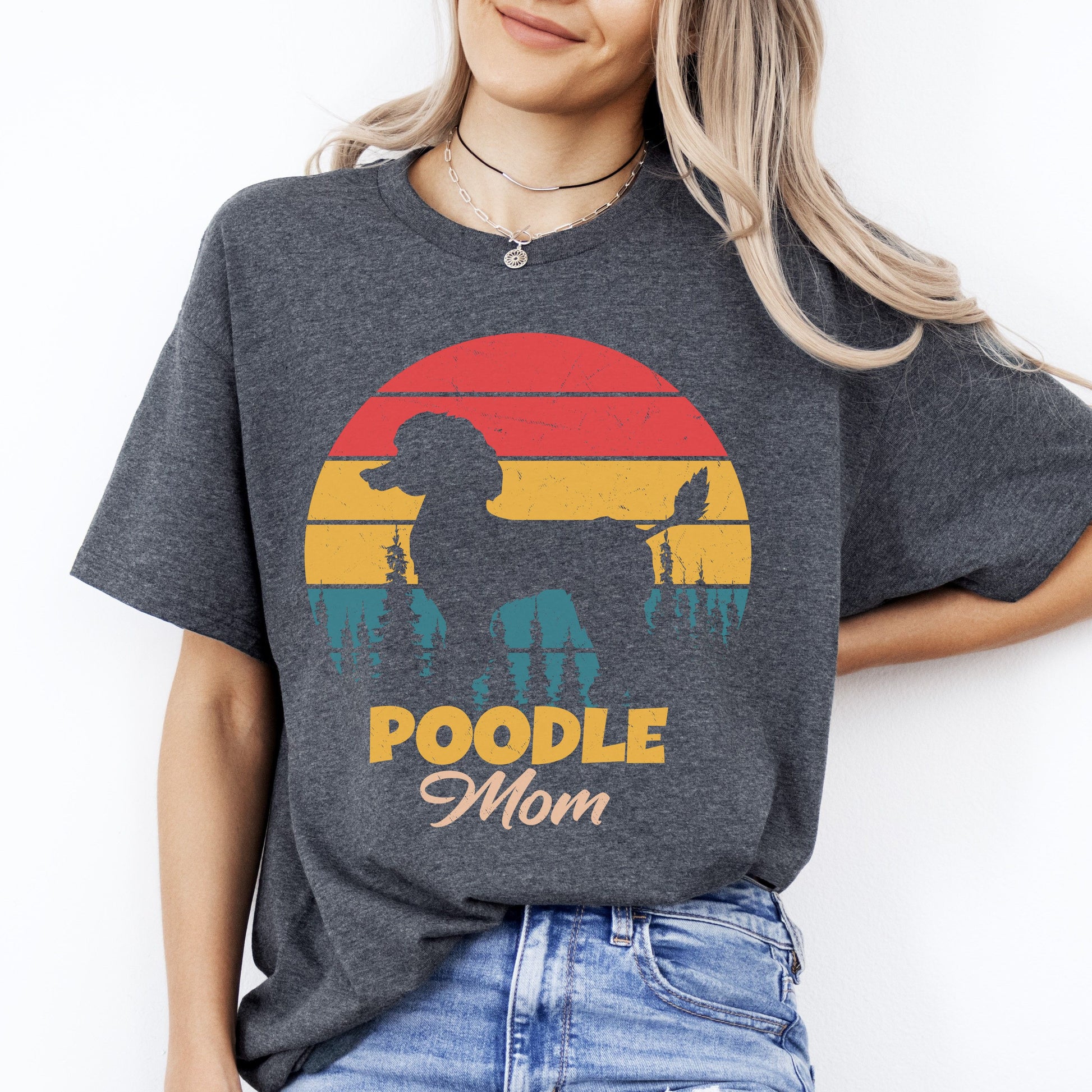 Poodle mom T-Shirt gift Retro Poodle Dog owner Unisex Tee Black Navy Dark Heather-Dark Heather-Family-Gift-Planet