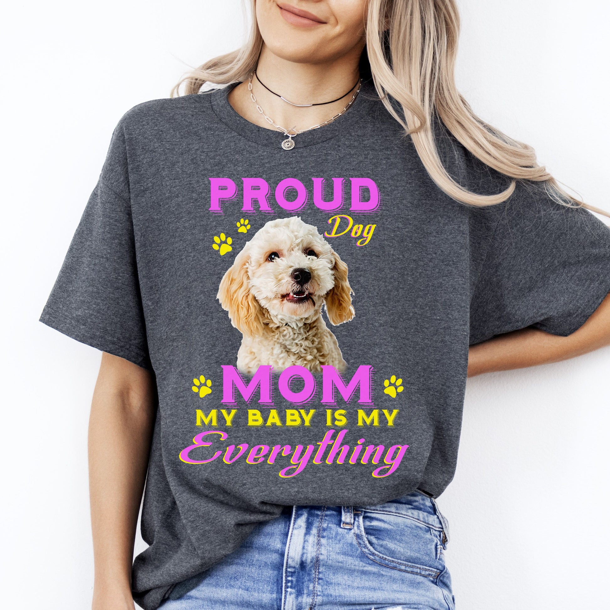 Proud dog mom T-Shirt gift Poodle Dog mom Unisex tee Black Navy Dark Heather-Dark Heather-Family-Gift-Planet