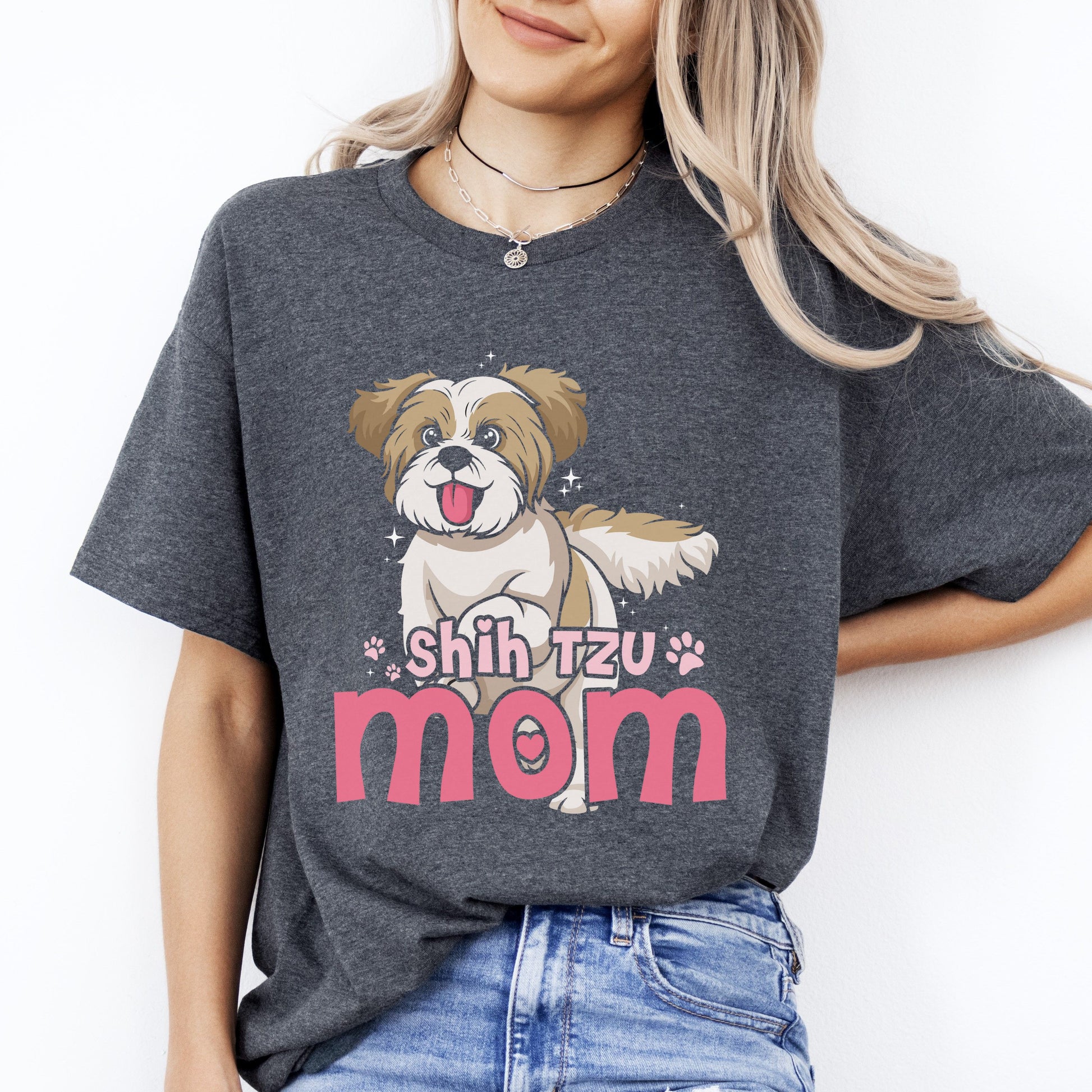 Shihtzu Mom T-Shirt gift Shih Tzu Dog mama Unisex tee Black Navy Dark Heather-Dark Heather-Family-Gift-Planet