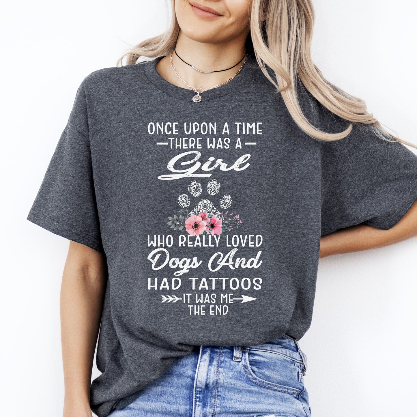 Tatoo girls love dogs T-Shirt gift Tattoed Dog mom Unisex tee Black Navy Dark Heather-Dark Heather-Family-Gift-Planet