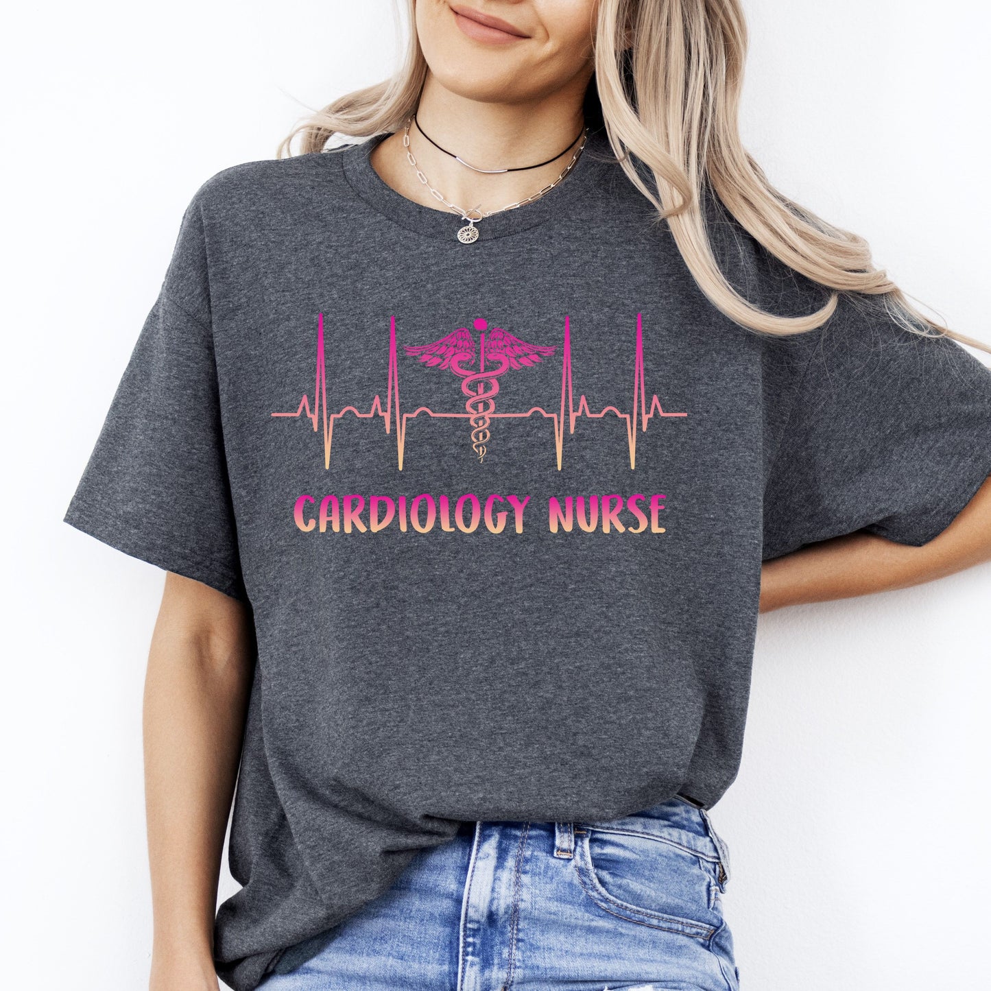 Cardiology nurse Heartbeat T-Shirt Cardiac nurse heart beat Unisex Tee Black Navy Dark Heather-Dark Heather-Family-Gift-Planet