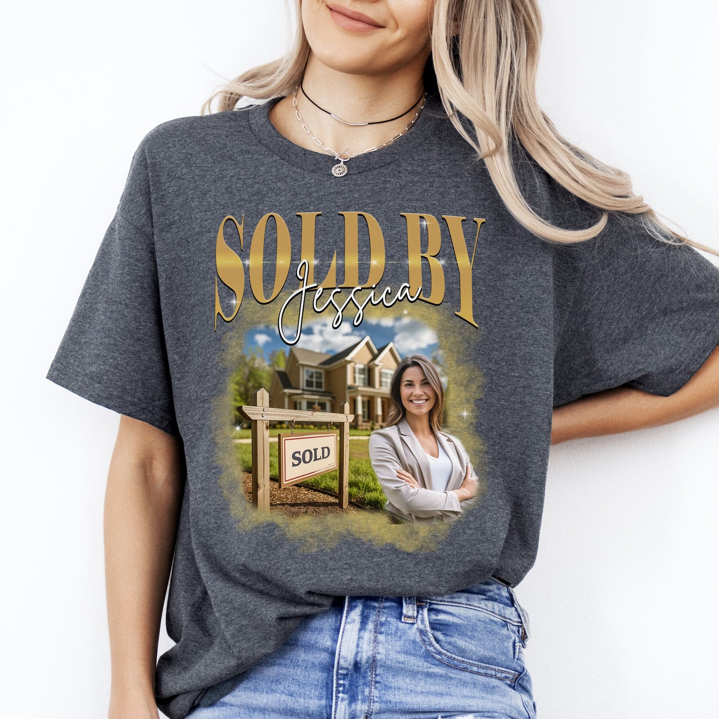 Custom Sold by T-Shirt gift Your own photo Realtor Real Estate Agent Unisex Tee Black Navy Dark Heather-Dark Heather-Family-Gift-Planet