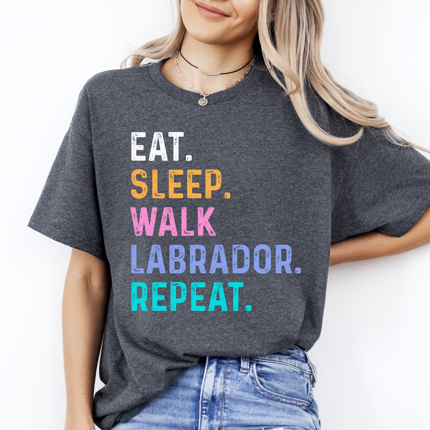 Labrador Unisex T-Shirt Eat Sleep Walk Labrador Repeat Labrador Dog lover gift-Dark Heather-Family-Gift-Planet