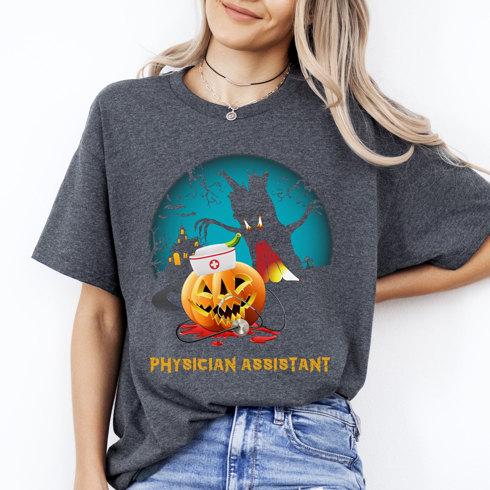 Physician assistant Halloween Unisex T-Shirt Scary Spooky PA school tee Black Dark Heather-Dark Heather-Family-Gift-Planet