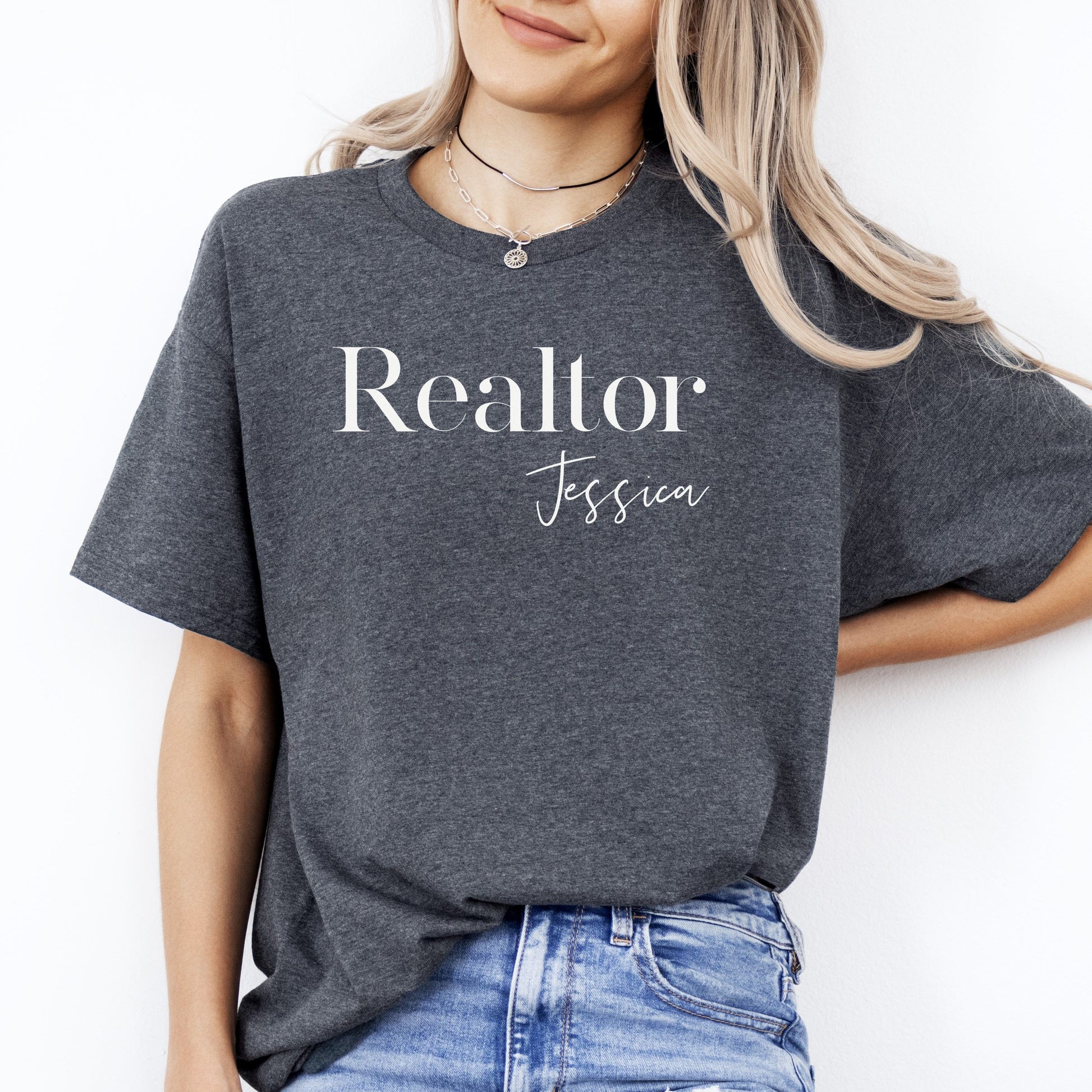 Personalized Realtor T-Shirt gift Custom name Real estate agent tee-Dark Heather-Family-Gift-Planet