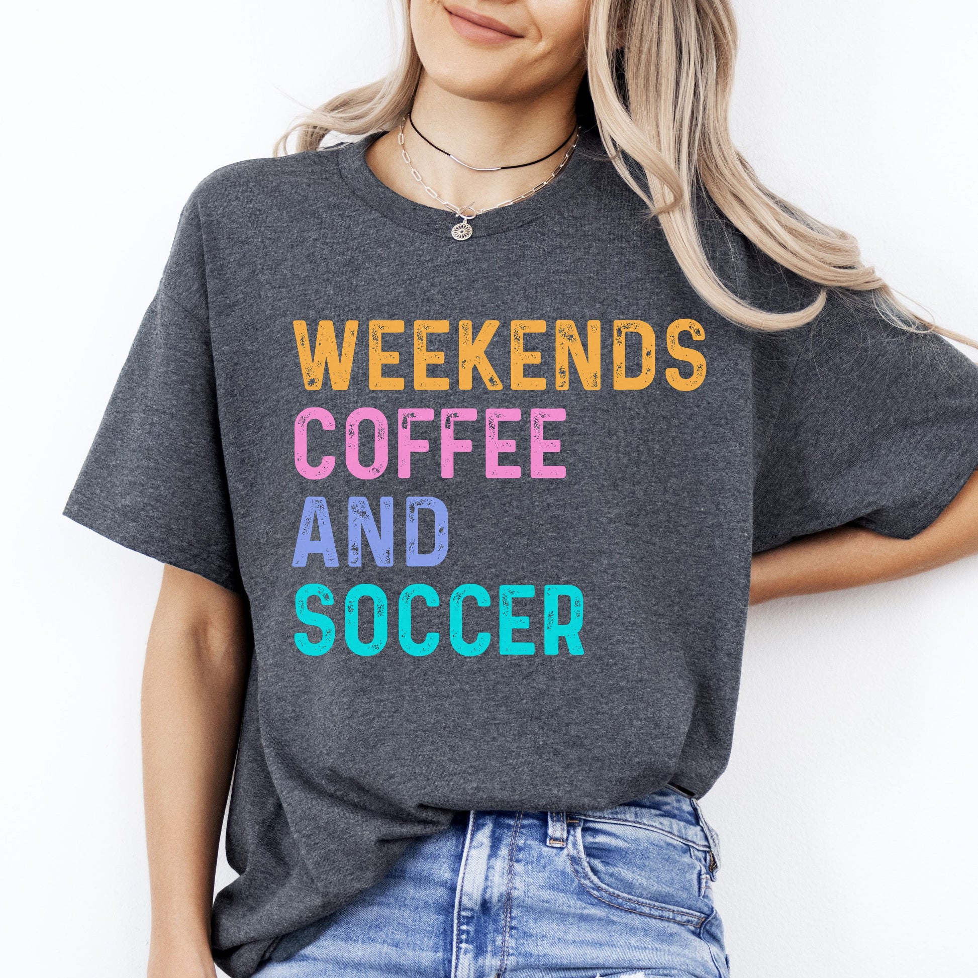 Weekends coffee and soccer T-Shirt Soccer lover soccer mama cheer Unisex tee Black Navy Dark Heather-Dark Heather-Family-Gift-Planet