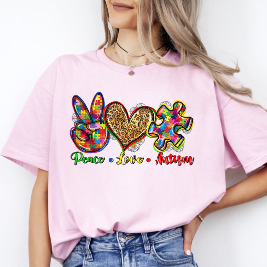 Peace Love Autism T-shirt gift Autist mom autism awareness tee-Light Pink-Family-Gift-Planet