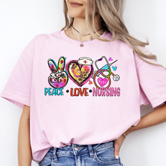 Peace Love Nursing T-shirt gift cute Registered Nurse Practitioner tee-Light Pink-Family-Gift-Planet