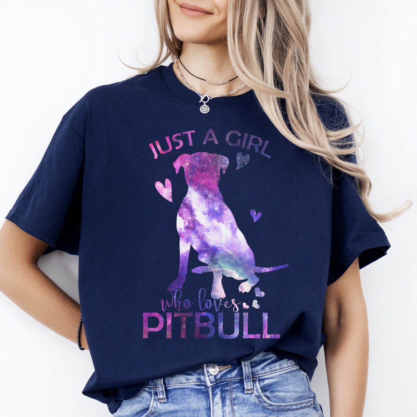 Just a girl who loves Pitbull T-Shirt gift Pitbull Dog mom Unisex tee Black Navy Dark Heather-Navy-Family-Gift-Planet