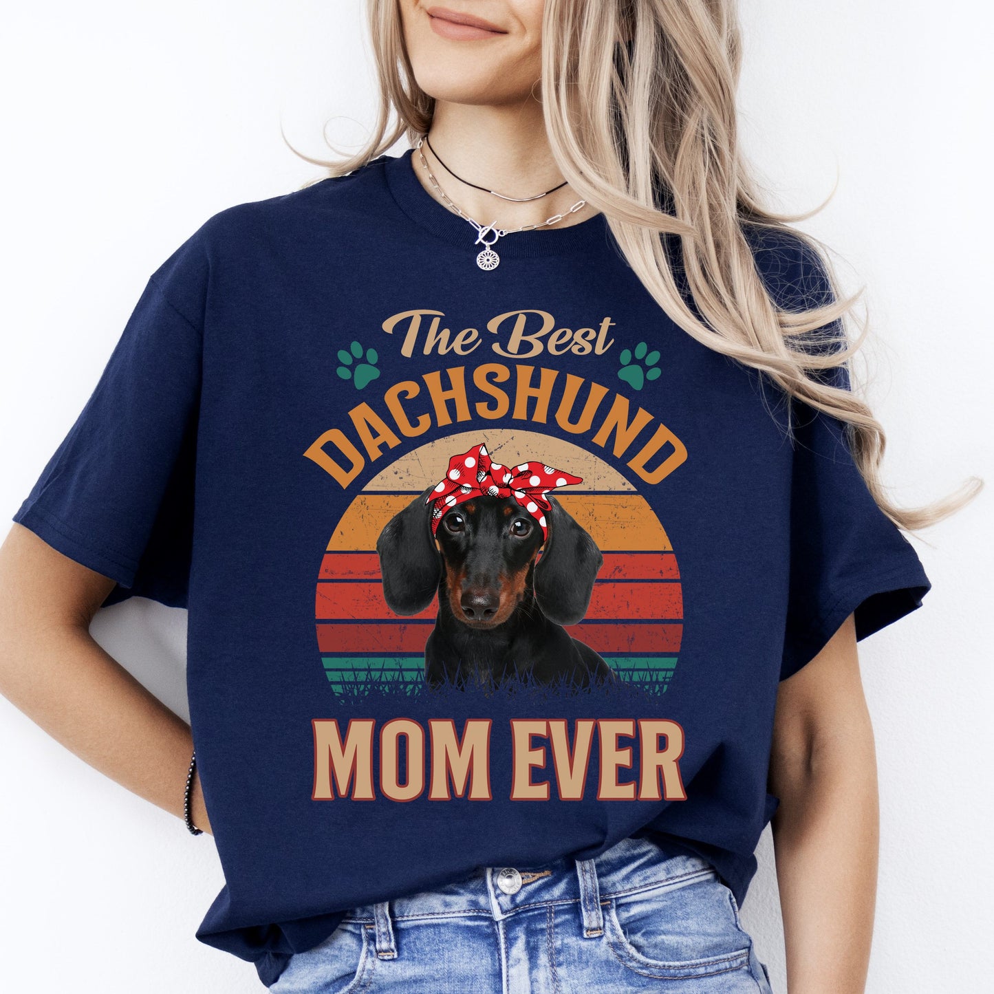 The Best Dachshund Mom Ever T-Shirt gift Retro Dachshund Dog mama Unisex tee Black Navy Dark Heather-Navy-Family-Gift-Planet