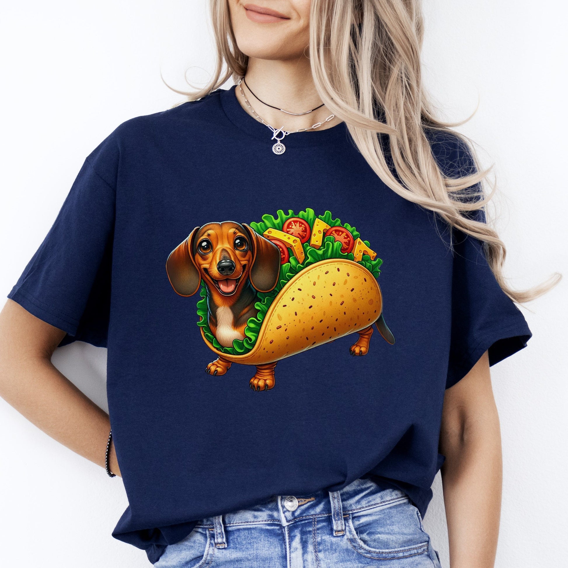 Dachshund Taco T-Shirt gift Taco lover Dachshund dog mom Unisex tee Black Navy Dark Heather-Navy-Family-Gift-Planet